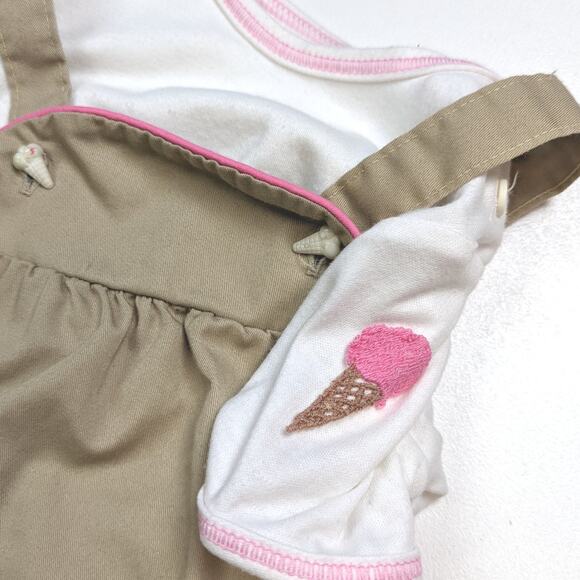 Vintage Dress Girls Sz 4T Khaki Tan Jumper Ice Cream Casual Outfit Set - Picture 2 of 3